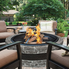 Load image into Gallery viewer, Sun Joe SJFP28-STN-CS 28-Inch Cast Stone Base, Wood Burning 24-Inch Fire Pit w/Dome Screen and Poker, Charcoal Gray