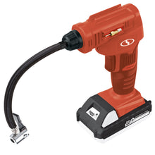 Load image into Gallery viewer, Sun Joe 24V-AJC-LTW-RED 24-Volt iON+ Cordless Portable Air Compressor Kit | W/ 1.3-Ah Battery, Charger, Storage Bag, and Nozzle Adapters (Red)