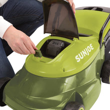 Load image into Gallery viewer, Sun Joe MJ24C-14-XR 24-Volt iON+ Cordless Brushless Lawn Mower Kit | 14-Inch | W/ 5.0-Ah Battery and Charger
