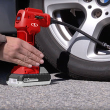 Load image into Gallery viewer, Sun Joe 24V-AJC-LTW-RED 24-Volt iON+ Cordless Portable Air Compressor Kit | W/ 1.3-Ah Battery, Charger, Storage Bag, and Nozzle Adapters (Red)

