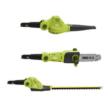 Load image into Gallery viewer, Sun Joe GTS4001C 24-Volt iON+ Cordless Lawn Care System Kit | Hedge Trimmer | Pole Saw | Leaf Blower | W/ 2.0-Ah Battery and Charger
